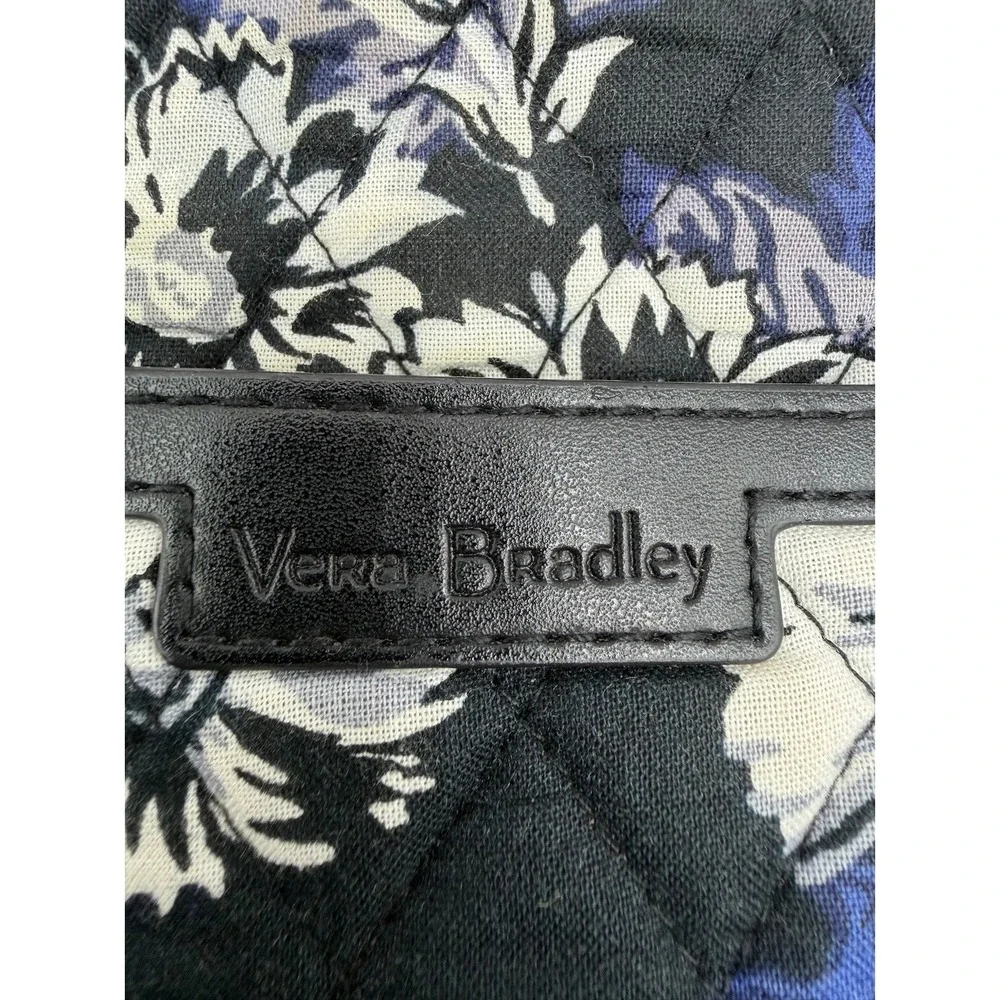 Vera Bradley Quilted Floral Tote Bag Black Blue White Flowers